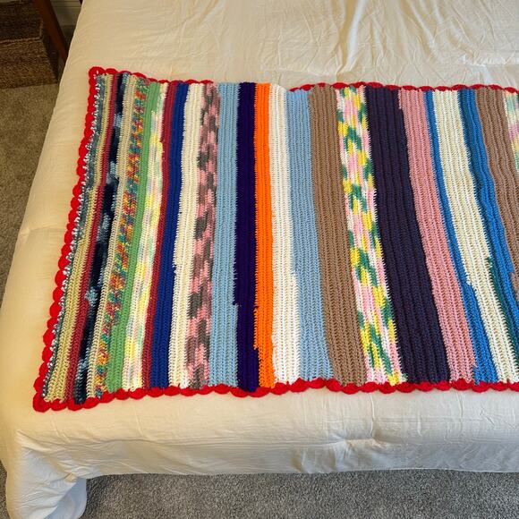 Afghan Handmade Crochet Baby Blanket Lap Throw Multicolor Stripe 52" x 31" - Picture 7 of 12